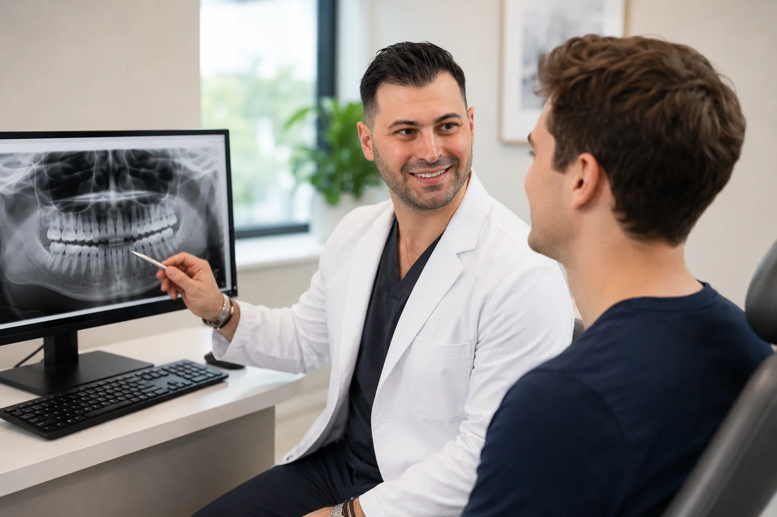 Derek Schutzman DMD with patient and xrays