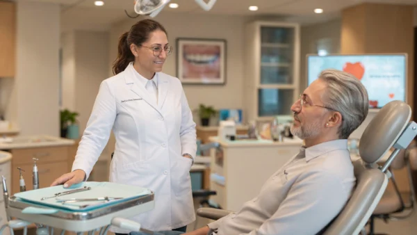 Dr Caroline Samaan consulting with patient in office