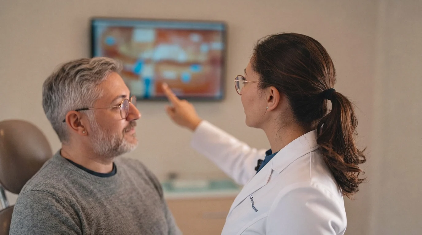 Dr Caroline Samaan explaining to patient