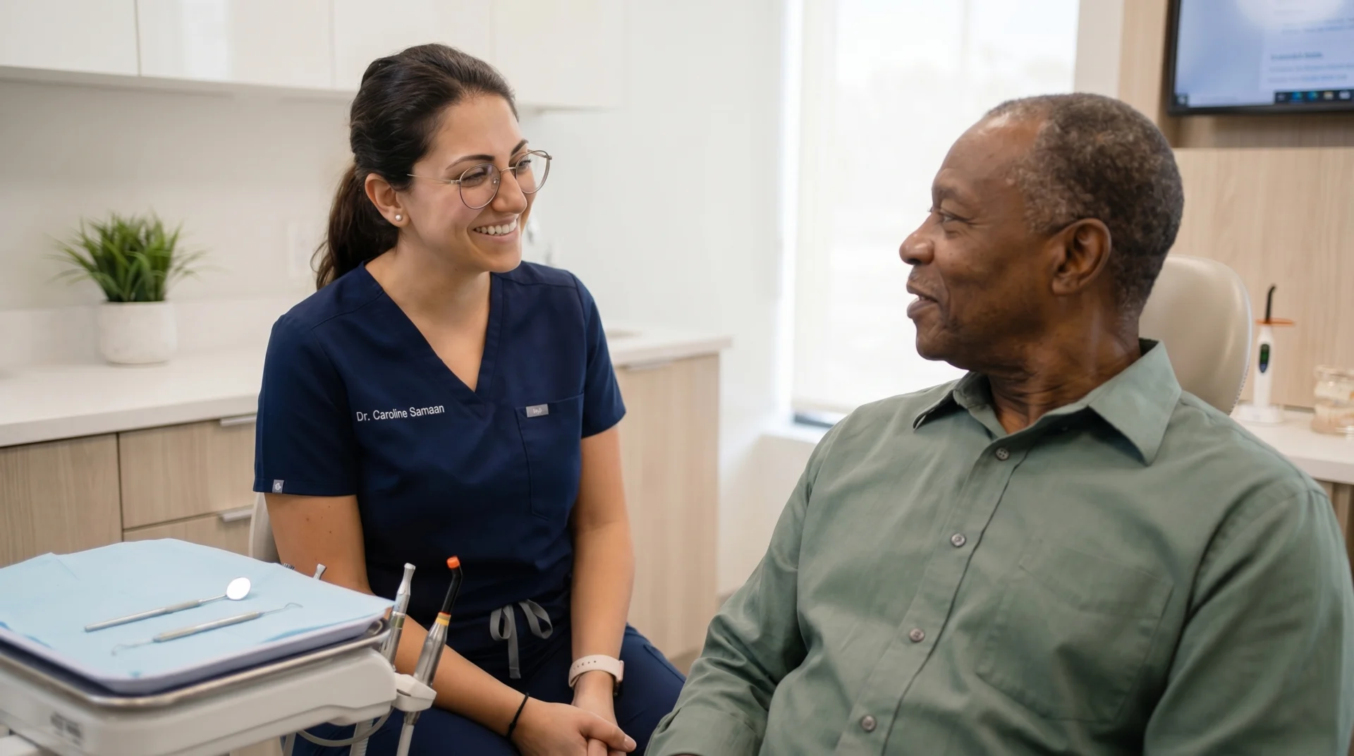 Dr Caroline Samaan and patient smiling together
