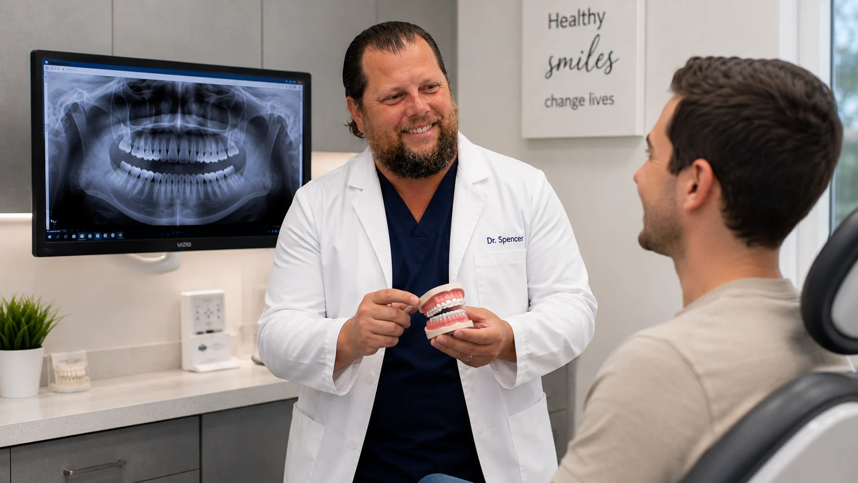 Dr Craig Spencer with adult braces patient