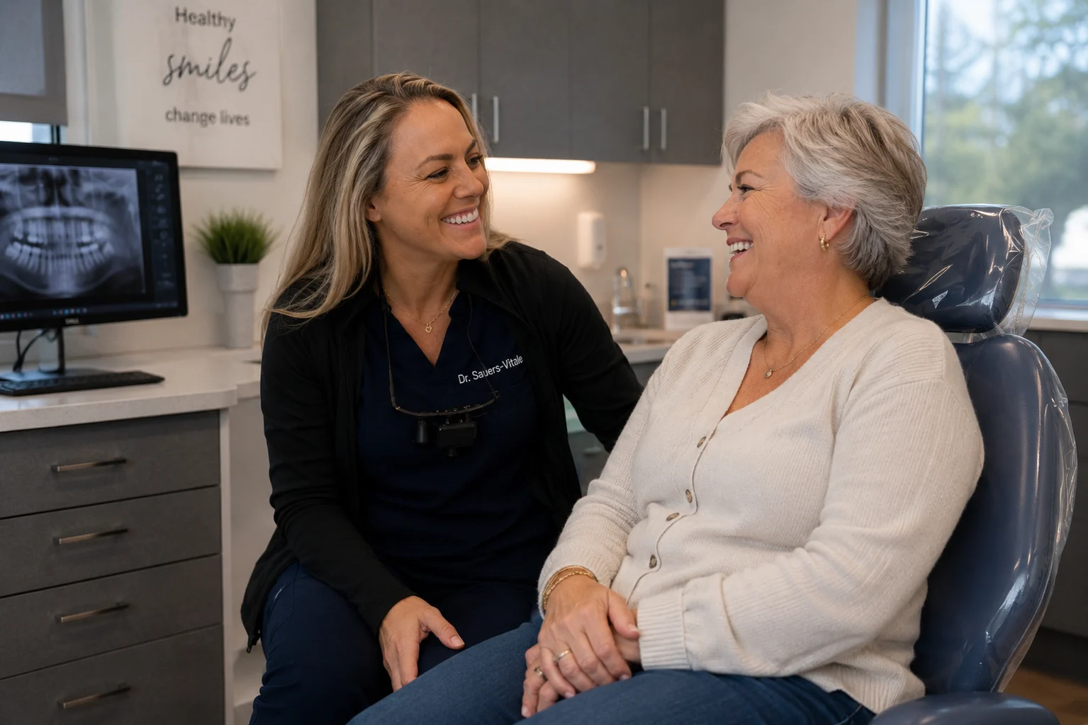 Dr, Sauers Vitale and Patient connecting in SEDA Dental In Pompano beach