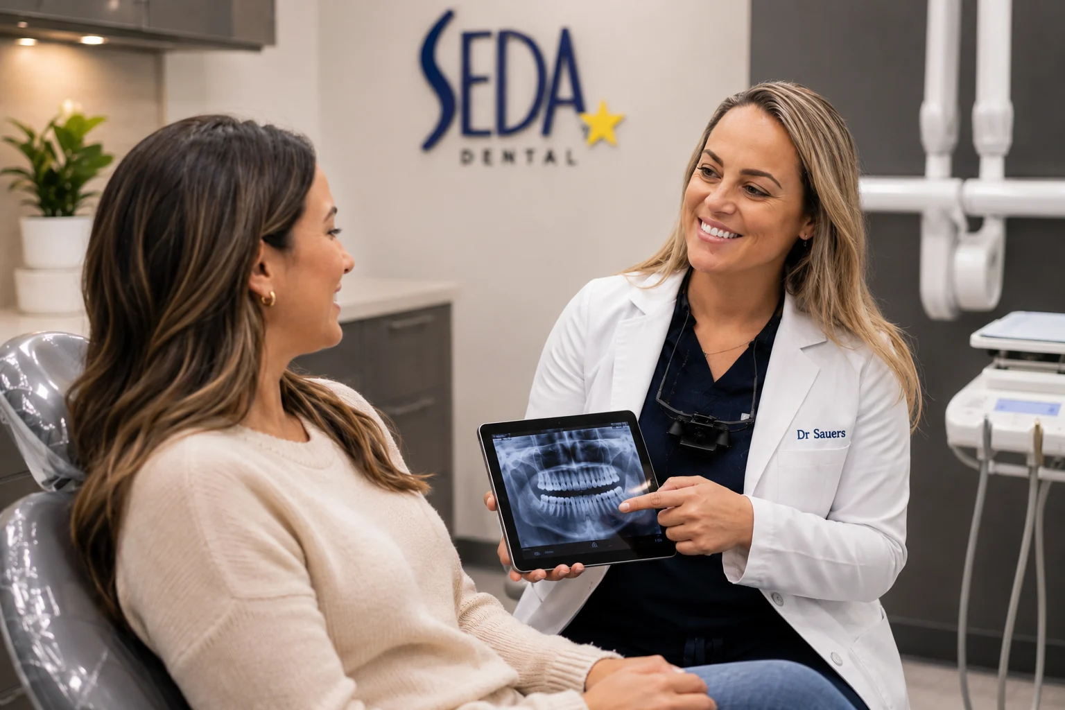 Dr Sauers-Vitale with dental patient in SEDA Dental Pompano Beach