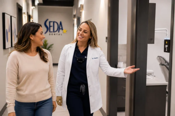Dr saur walking the halls with patient
