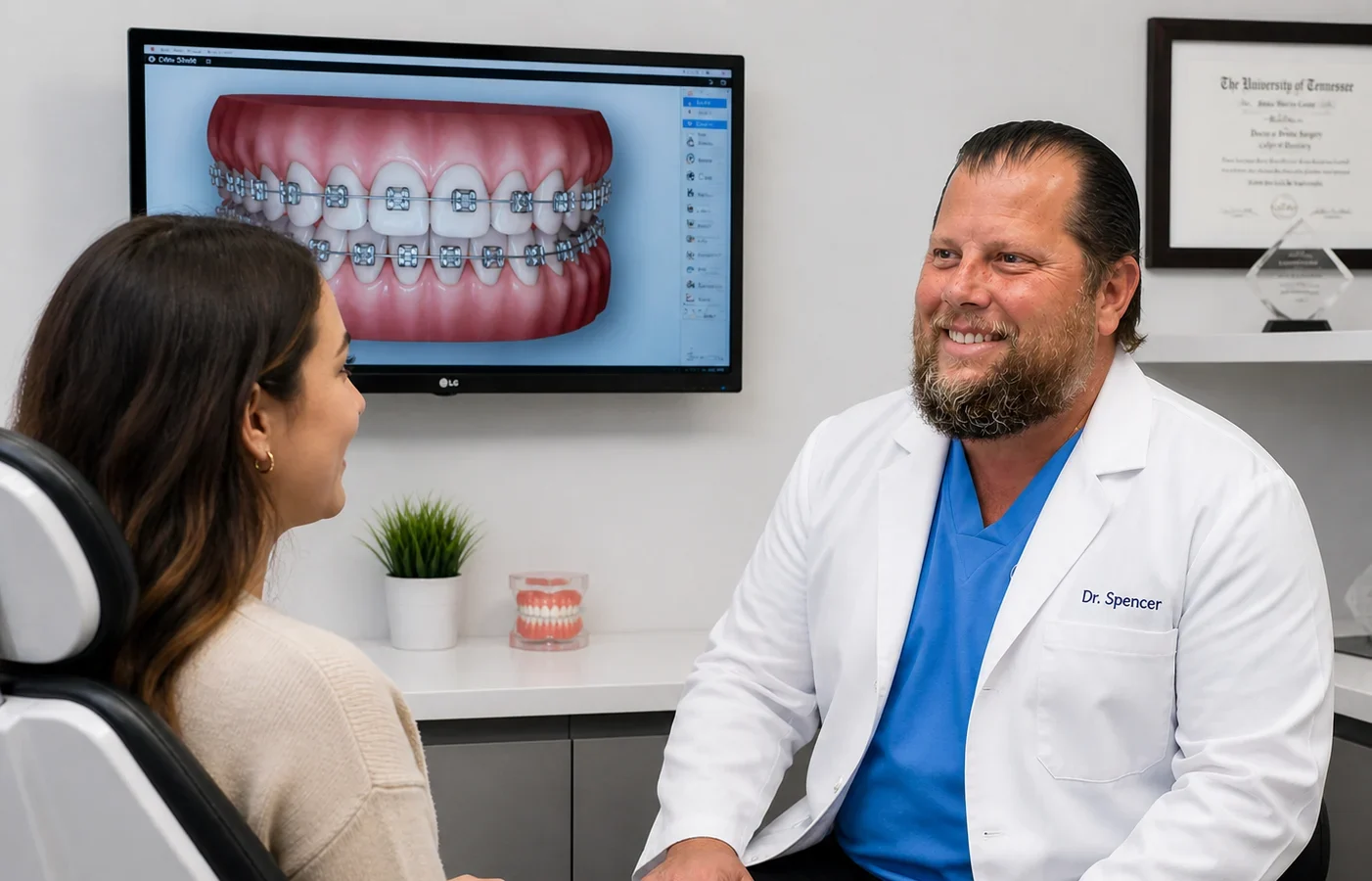 Orthodontist Dr. Craig Spencer in Boca Raton discussing braces and Invisalign with patient at SEDA Dental