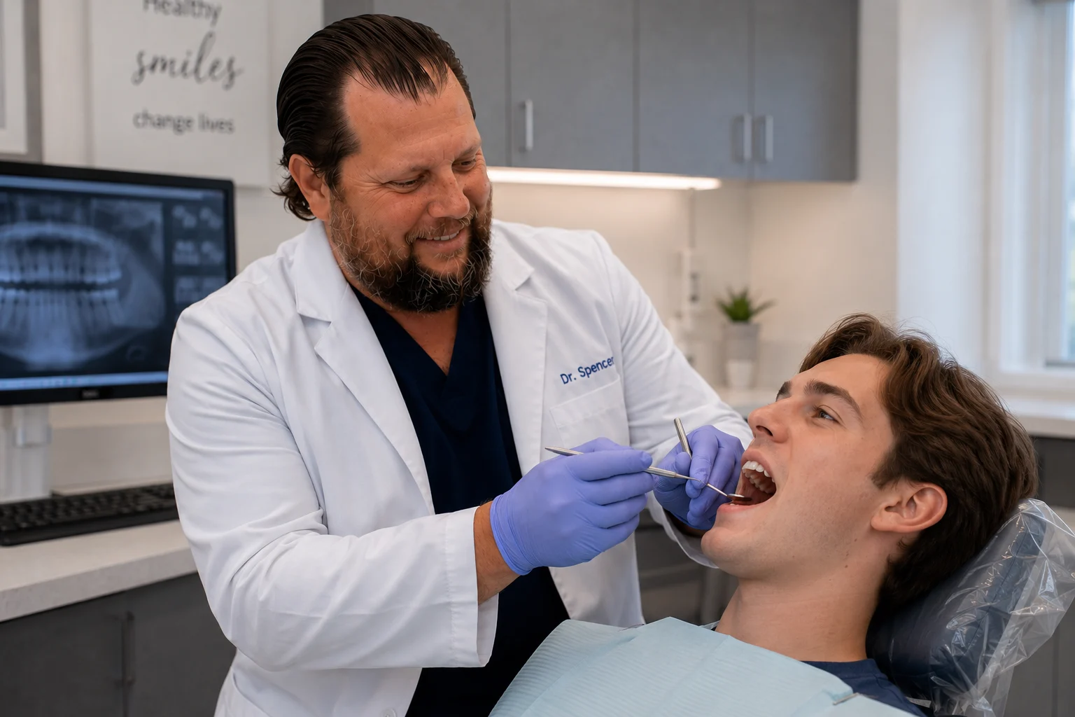 Dr. Craig Spencer inspecting patient for braces in SEDA Dental Boca Raton