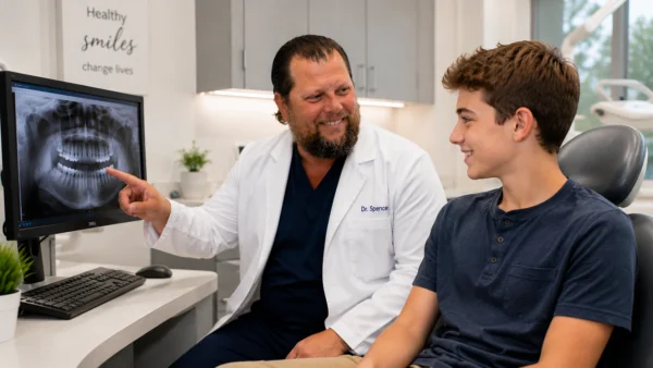 Dr. Craig Spencer with patient explaing orthodontics in Boca Raton