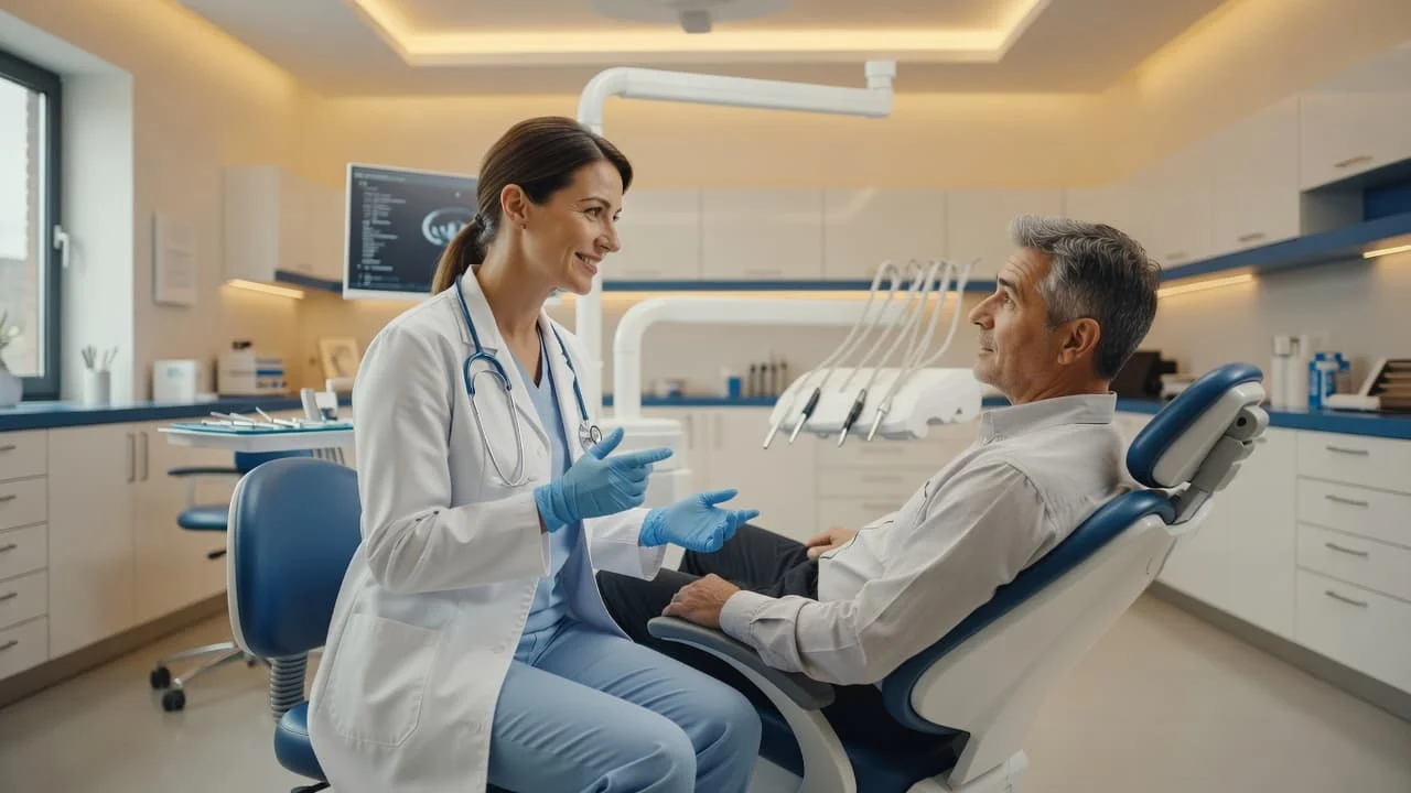 Extraction in dentistry consultation between dentist and patient before treatment