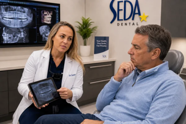 Dr Sauers-Vitale discussing plan at SEDA Dental in Pompano beach
