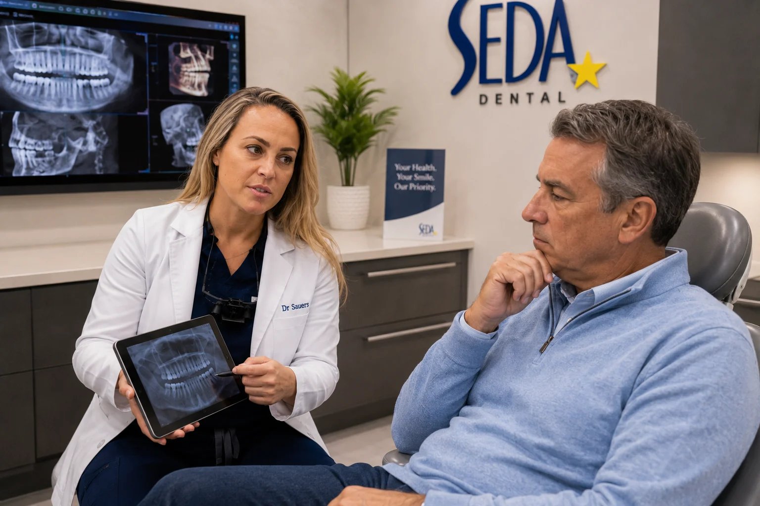 Dr sauer discussing plan at SEDA Dentla in Pompano beach