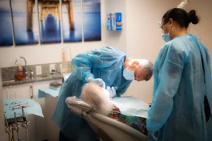 Dr Rubinstein looks over a patient at Seda dental Boynton beach